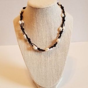 Woven Faux Peal Beaded Choker 16"